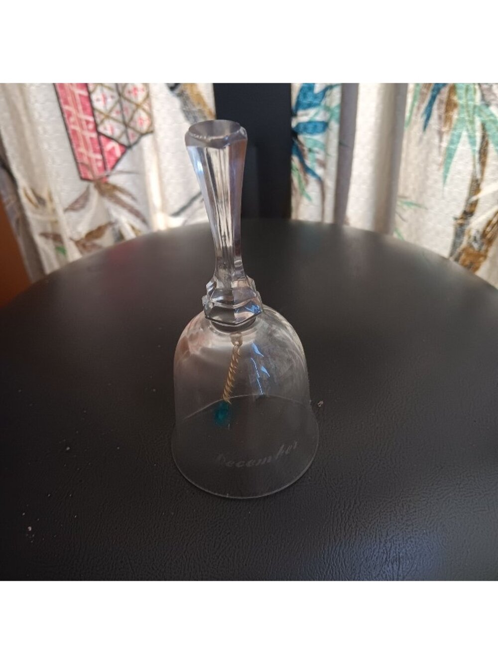 Vintage Clear Crystal Bell With December Etching & Teardrop Blue Birthstone